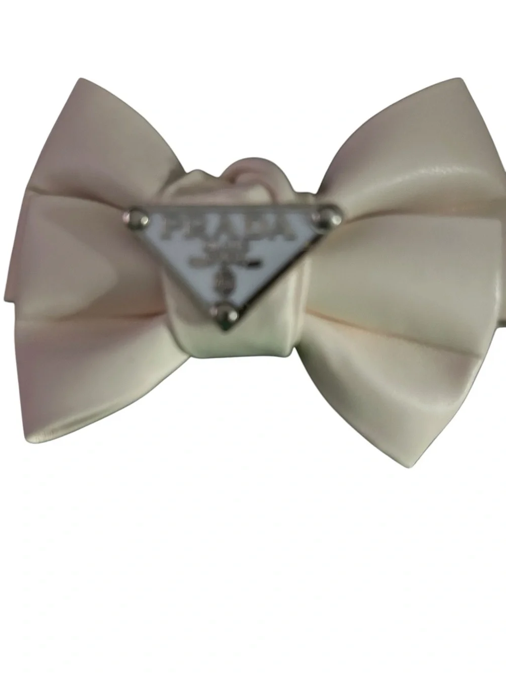 Cream leather Bow Hair Clip with Triangle Logo